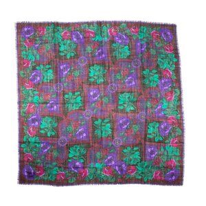 Vintage B.G. Street 100% Wool Floral Scarf 35" Square Made In Japan